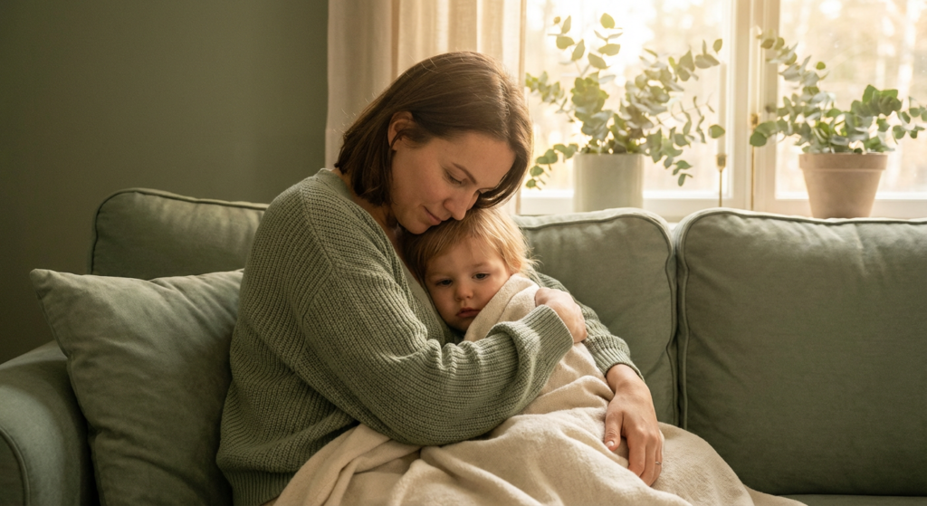 Mother hugging child peacefully - parenting tips